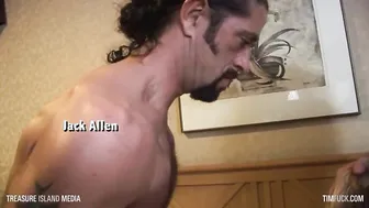Blindfolded sex freak pummled in threesome
