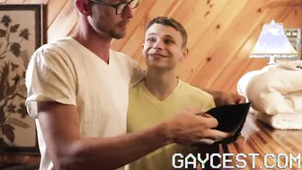 Gaycest Hairless twink boy takes daddy's big dick raw in hotel sauna