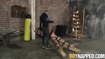 Bound sub Michael Wyatt jerked off by gay maledom
