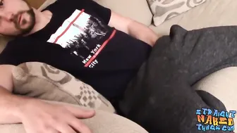 Bearded straight thug Billy Base jerks off and cums on cam