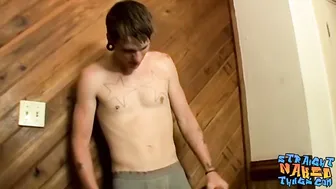 Straight dude with pierced nipples jacks off and cums