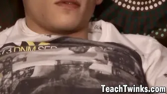 Hot brunette twink with big cock Aaron Aurora wankig it