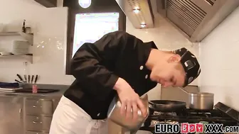 Homo cooks ass bang hard and fast after prepping the kitchen