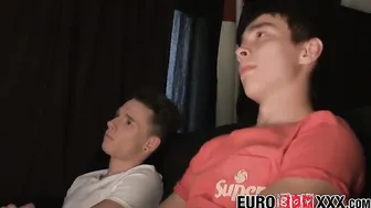Young Euro twink breeding with two of his fuck buddies