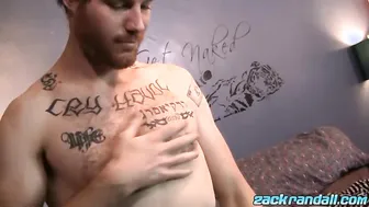Bearded dude toying and tugging his cock until a big blast