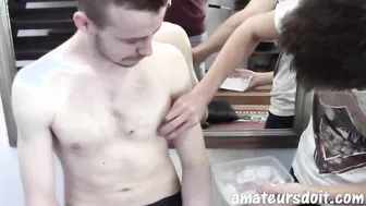 Australian Ice Cube Nipple Challenge Before A Hot 3 Way Double Suck and Double Penetration