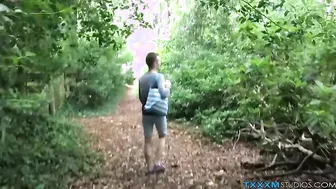 Twink pervert has solo anal play in the woods and strokes