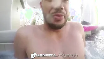 MenPOV Wet splash buddies backyard hot tub fuck