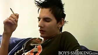 Cigarette smoker jerks off and cums solo