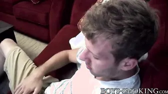 Young athletic amateur Jake Parker jerks off while smoking