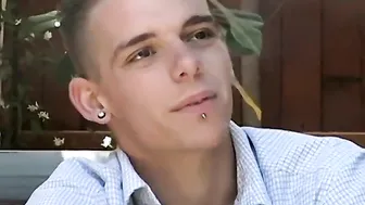 Pierced deviant Skug lights up before masturbation