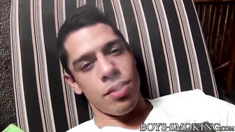 Smoking fetish stud enjoys a solo cock stroke session