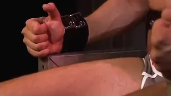 Sexy stud gets bound to the chair and blindfolded