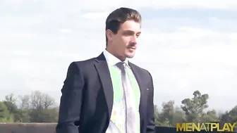 Suited Businessmen Bareback And Make Out