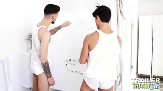TRAILERTRASHBOYS Bottom Gay Barebacked In Public Toilet