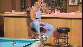 Sexy white guy gets head from gay boyfriend while standing beside a bar