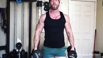 Madison Pumps Biceps and Jerks Out a Load on the Weight Bench