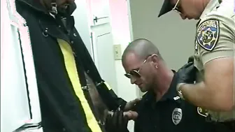 Fireman fucks gay police officer's ass then cums on his abs