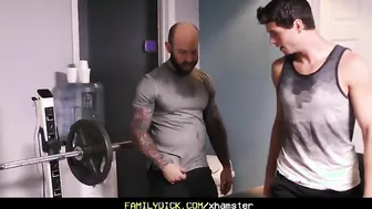 FamilyDick - Older tattooed muscle daddy coaches virgin step