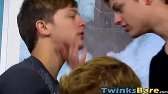 Cute twink lets two guys plow his every hole without condoms