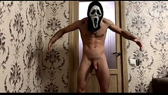 The monster from "SCREAM" scares a young gay man with his huge cock / LOTS OF SPERM