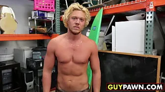 Handsome surfer photoshooting before spitroast in POV